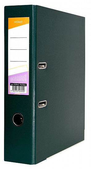 Папка-регистратор INFORMAT 75 мм двухстороннее покрытие PVC, темно-зеленая
