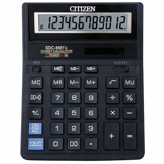 Калькулятор CITIZEN SDC-888 T, настольный бухгалтерский, 12-разрядный, черный