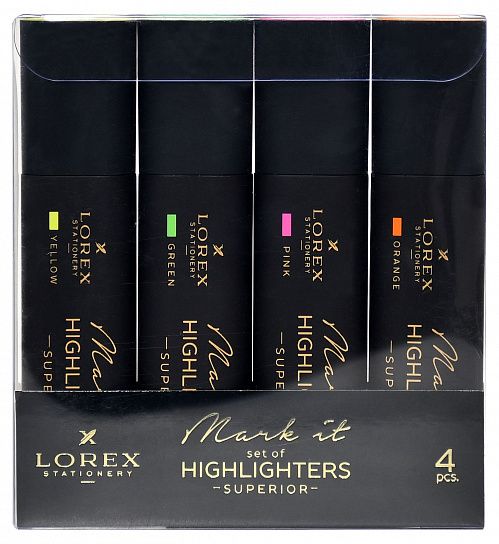 Набор текстовых маркеров LOREX Mark it SUPERIOR 1-5 мм ассорти неон, скошенный, 4 шт, soft touch
