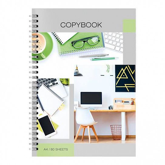 Тетрадь 80 л. А4 клетка, на гребне, LITE ЯРКИЙ ОФИС офсет, мелованный картон, выборочный УФ-лак