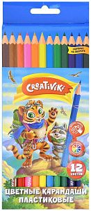 Набор цветных карандашей Creativiki, 12 цветов, шестигранные, пластиковые