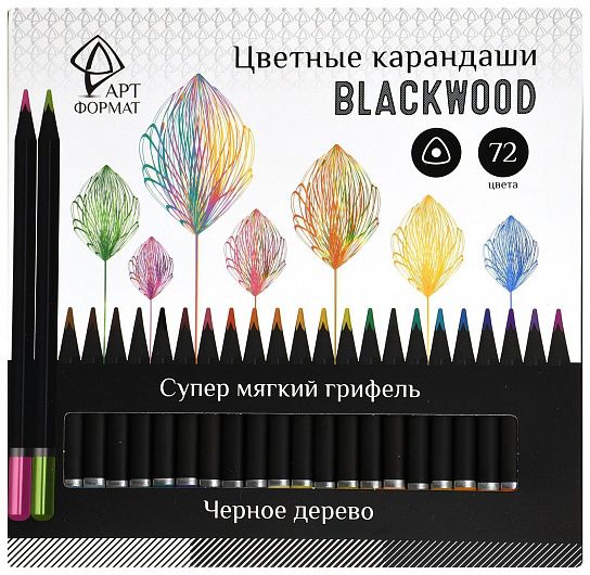 Набор цветных карандашей АРТформат Blackwood 72 цветов, трехгранный деревянный корпус