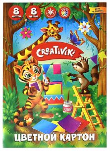 Картон цветной немелованный Creativiki А5, 8 цветов 8 листов, 190 г/м2