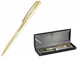 Шариковая ручка MANZONI ACIREALE, золотой, футляр кожзам