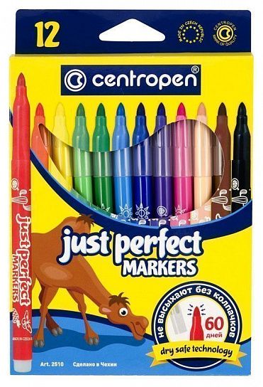 Фломастеры CENTROPEN PERFECT не высыхающие 12 цветов