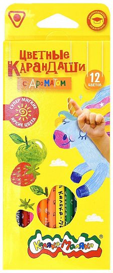 Набор цветных карандашей Каляка-Маляка ароматизированные 12 цв. трехгранные, деревянные, принт на корпусе, супермягкий грифель, в картонной