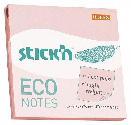 Блок самоклеящийся Stick`n ECO 76x76 мм, 100 листов, розовый пастель