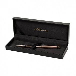 Шариковая ручка MANZONI APRILIA, красное золото, черная гравировка, кожаный футляр