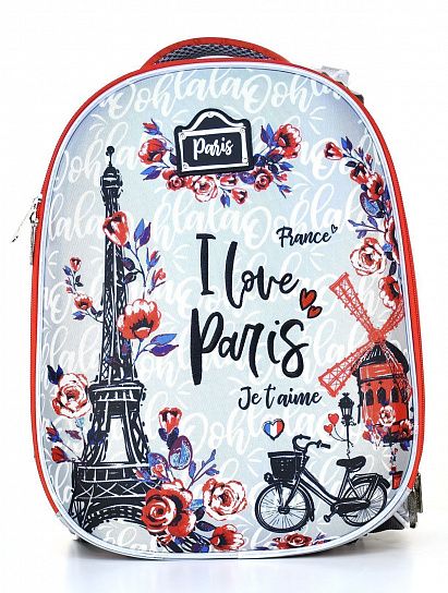 Рюкзак Schoolformat I love Paris, модель ERGONOMIC+, жесткий каркас, двухсекционный, 38х30х18 см, 17 л, для девочек