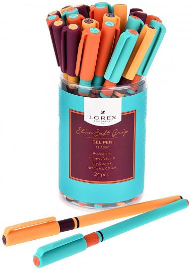 Ручка гелевая LOREX CLASSY SLIM SOFT GRIP 0,5 мм черная, круглый корпус, грип