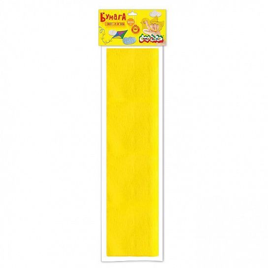 Бумага цветная Каляка-Маляка крепированная, 50х250 см, 32 г/м2, желтая, в пакете с европодвесом