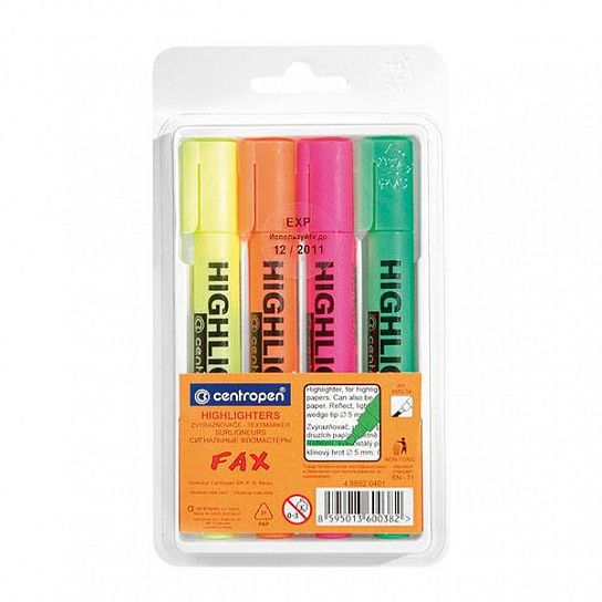 Набор текстовых маркеров CENTROPEN FAX 1-4,6 мм ассорти скошенный 4 цвета
