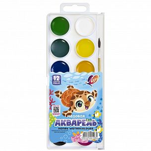 Акварель Луч Zoo 12 цветов, с кистью, пластиковая упаковка с европодвесом