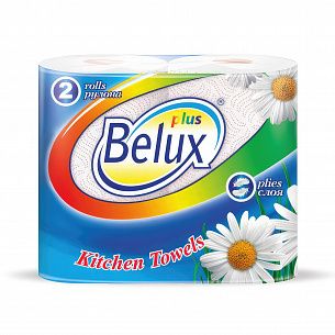 Бумажные полотенца Belux PLUS 2 слоя 2 рулона (12,5м) белые с тиснением, 100% целлюлоза