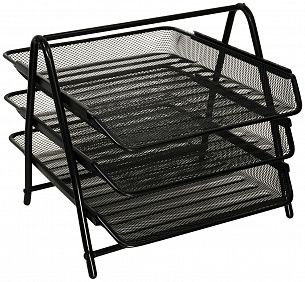 Лоток горизонтальный для бумаг INFORMAT черный металл, 3 отделения