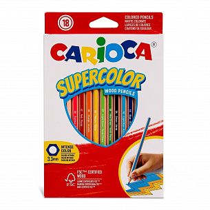 Набор цветных карандашей Carioca SUPERCOLOR 18 цветов шестигранный корп. дерев. карт.уп.