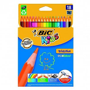 Карандаши цветные BIC EVOLUTION пластиковые, 18 цветов, шестигранные, картонная упаковка