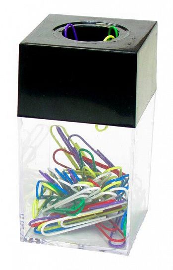 Диспенсер для скрепок ГЛОБУС магнитный пластиковый с цветными скрепками .