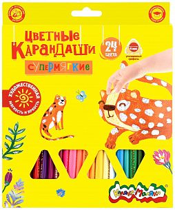 Набор цветных карандашей Каляка-Маляка ПРЕМИУМ утолщенные 24 цв. трехгранные, деревянные, супермягкий грифель, в картонной упаковке