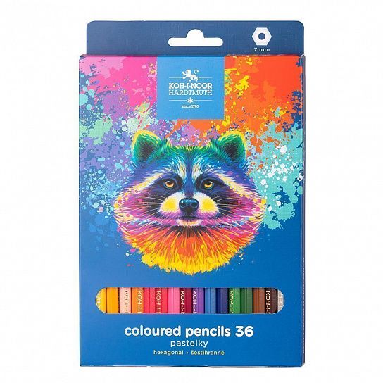 Набор цветных карандашей Koh-I-Noor RACOON 36 цветов шестигранный корпус