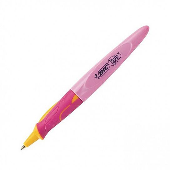Ручка шариковая автоматическая Bic KIDS BPTWIST синяя 1 мм, розовый круглый корпус, грип