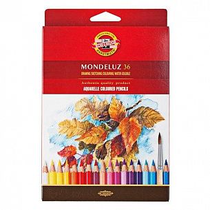 Карандаши цветные акварельные KOH-I-NOOR MONDELUZ деревянные, 36 цветов, шестигранные, картонная упаковка