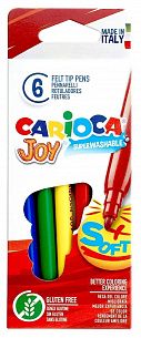 Фломастеры суперсмываемые CARIOCA JOY 6 цветов, круглый корпус, картонная упаковка