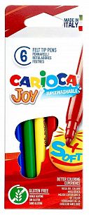 Фломастеры Carioca JOY классические 6 цв. круглый корпус, суперсмываемые, картонная упаковка