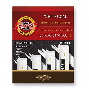Уголь худ. белый Koh-I-Noor GIOCONDA 8692 D=12мм L=75мм 2B-H 4 шт карт.уп.