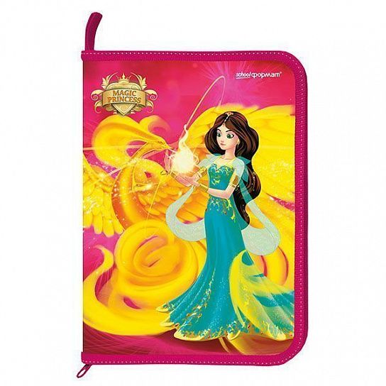 Папка для труда А4 Schoolformat ПРИНЦЕССЫ ВОЛШЕБНИЦЫ розовая, пластик, полиэстер, молния с 3 сторон, откидная планка, для девочек