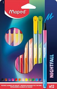 Фломастеры MAPED NIGHTFALL классические 12 цв. трехгранный корпус, стандартные, принт на корпусе, картонная упаковка