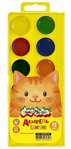 Акварель Каляка-Маляка 12 цветов, без кисти, квадратный кювет, пластиковая упаковка с европодвесом