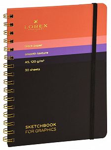 Скетчбук LOREX CURLY BLACK серия GRADIENT TOUCH А5, 30 листов 120 г/м2 черная бумага, твердая обложка, soft touch и фольга
