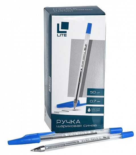 Ручка шариковая LITE 927 синяя 0,7 мм, прозрачный шестигранный корпус