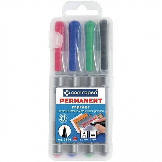Набор перманентных маркеров PERMANENT 1 мм, ассорти, круглый, 4 цвета
