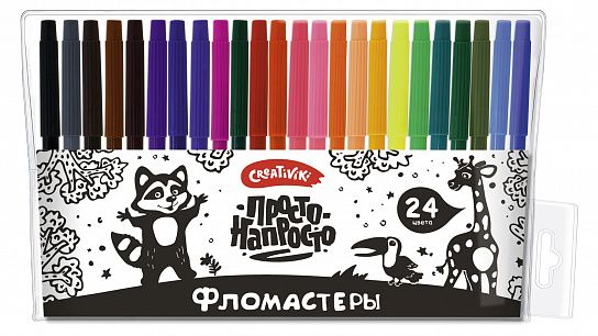 Фломастеры Creativiki ПРОСТО классические 24 цв. круглый корпус, стандартные, блистер