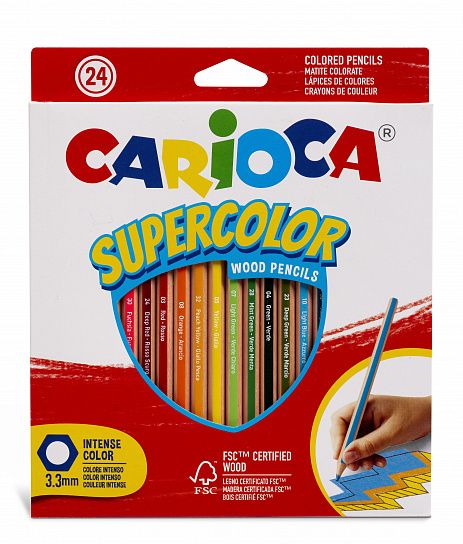 Набор цветных карандашей Carioca SUPERCOLOR 24 цвета шестигранный корп. дерев. карт.уп.