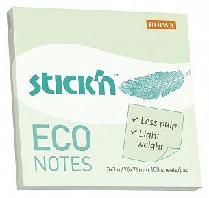 Блок самоклеящийся Stick`n ECO 76x76 мм, 100 листов, зеленый пастель