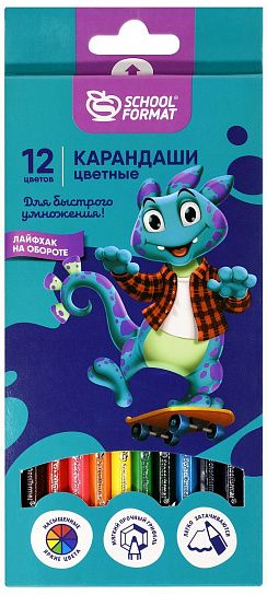 Набор цветных карандашей Schoolformat SMART DINO, 12 цветов, шестигранные, дерево