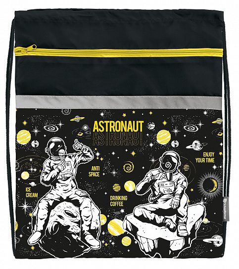 Мешок для обуви Schoolformat ASTRONAUT 49х41 см, с большим карманом на молнии, для мальчиков