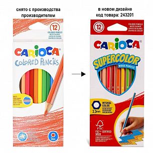 Карандаши цветные CARIOCA деревянные, 12 цветов, шестигранные, картонная упаковка