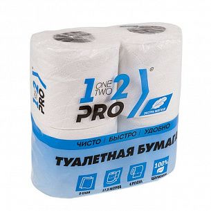 Туалетная бумага 1-2-Pro, рулон 17,5 м, 4 шт., целлюлоза, белая с тиснением