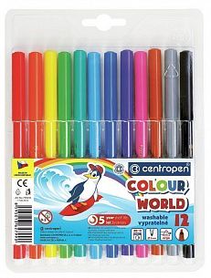 Фломастеры Centropen Color World классические 12 цв. трехгранный корпус, стандартные, блистер
