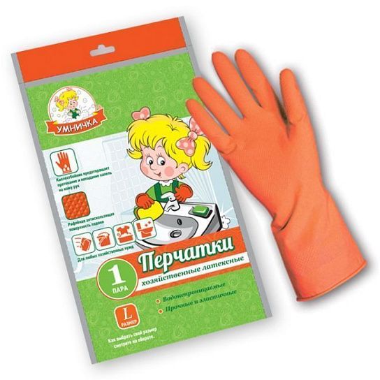 Перчатки хозяйственные латексные УМНИЧКА размер L