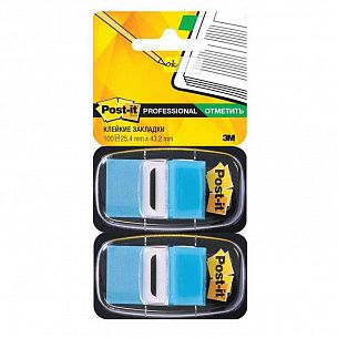 Закладки клейкие пластиковые Post-it Professional голубые, 25,4x43,2 мм, 2 диспенсера по 50 листов