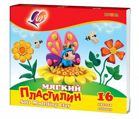 Пластилин восковой Луч КРОХА 16 цв. 240 г ассорти со стеком