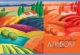Альбом для рисования 20 л, А4, скрепка, ЛЕТНИЙ ПЕЙЗАЖ мелованный картон, блёстки, офсет