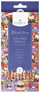 Набор цветных карандашей LOREX WOOD FREE COCKTAIL KITTENS, 12 цветов, трехгранные