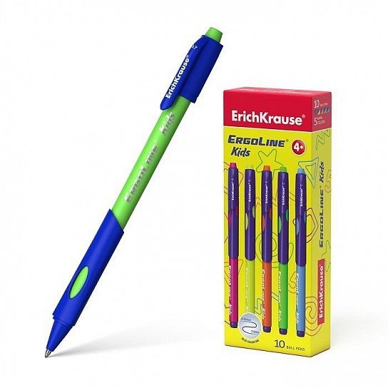 Ручка шариковая ErichKrause ERGOLINE KIDS ULTRA GLIDE TECHNOLOGY синяя 0,7 мм, ассорти круглый корпус, грип