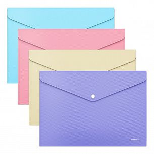 Пластиковый конверт ErichKrause Diagonal Pastel А4, на кнопке, непрозрачный 180 мкм, ассорти